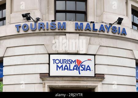 London, UK - July 29, 2023; Sign and name of Tourism Malaysia on stone building in London Stock Photo