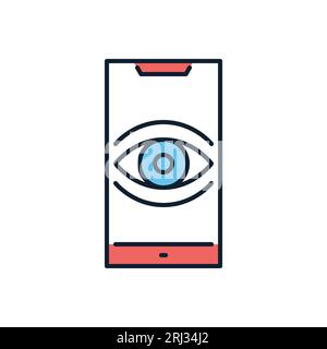 Surveillance smartphone related vector icon. Eye on smartphone screen symbolizing user tracking. Isolated on white background. Editable vector illustr Stock Vector