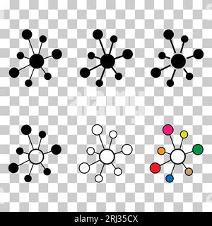 Set of Hub flat network icon, connect structure vector symbol isolated ...