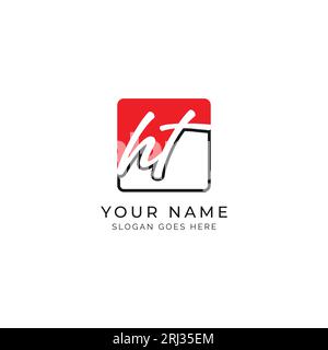 H, T, HT Initial letter handwritten and signature vector image template in square shape log Stock Vector