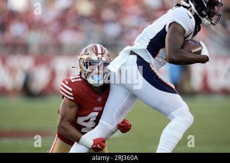 San Francisco 49ers cornerback Qwuantrezz Knight (43) before an NFL  preseason football game against the Denver Broncos in Santa Clara, Calif.,  Saturday, Aug. 19, 2023. (AP Photo/Godofredo A. Vásquez Stock Photo - Alamy