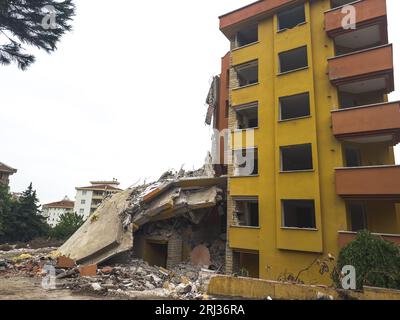 building destroyed in earthquake , destroyed building after natural disaster. High quality photo Stock Photo