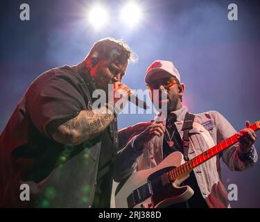 Milwaukee, USA. 18th Aug, 2023. Jelly Roll (Jason Bradley DeFord) during the Backroad Baptism Tour at American Family Insurance Amphitheater on August 18, 2023, in Milwaukee, Wisconsin (Photo by Daniel DeSlover/Sipa USA) Credit: Sipa USA/Alamy Live News Stock Photo