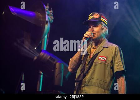 Milwaukee, USA. 18th Aug, 2023. Yelawolf (Michael Wayne Atha) during the Backroad Baptism Tour at American Family Insurance Amphitheater on August 18, 2023, in Milwaukee, Wisconsin (Photo by Daniel DeSlover/Sipa USA) Credit: Sipa USA/Alamy Live News Stock Photo