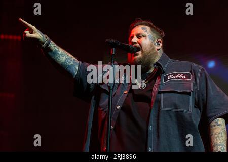 Milwaukee, USA. 18th Aug, 2023. Jelly Roll (Jason Bradley DeFord) during the Backroad Baptism Tour at American Family Insurance Amphitheater on August 18, 2023, in Milwaukee, Wisconsin (Photo by Daniel DeSlover/Sipa USA) Credit: Sipa USA/Alamy Live News Stock Photo