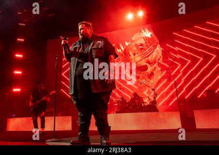 Milwaukee, USA. 18th Aug, 2023. Jelly Roll (Jason Bradley DeFord) during the Backroad Baptism Tour at American Family Insurance Amphitheater on August 18, 2023, in Milwaukee, Wisconsin (Photo by Daniel DeSlover/Sipa USA) Credit: Sipa USA/Alamy Live News Stock Photo