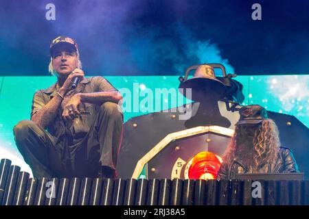 Milwaukee, USA. 18th Aug, 2023. Yelawolf (Michael Wayne Atha) during the Backroad Baptism Tour at American Family Insurance Amphitheater on August 18, 2023, in Milwaukee, Wisconsin (Photo by Daniel DeSlover/Sipa USA) Credit: Sipa USA/Alamy Live News Stock Photo