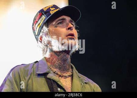 Milwaukee, USA. 18th Aug, 2023. Yelawolf (Michael Wayne Atha) during the Backroad Baptism Tour at American Family Insurance Amphitheater on August 18, 2023, in Milwaukee, Wisconsin (Photo by Daniel DeSlover/Sipa USA) Credit: Sipa USA/Alamy Live News Stock Photo