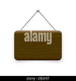 Wooden hanging signboard. Made of wood door sign for cafe, restaurant, bar or retail store. Announcement banner, information signage for business or Stock Vector