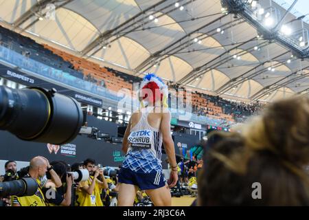 Budapest, Hungary. 20/08/2023, Yann Schrub (France) after the 10000 metres run during the world athletics championships 2023 at the National Athletics Centre, in Budapest, Hungary. (Sven Beyrich/SPP) Credit: SPP Sport Press Photo. /Alamy Live News Stock Photo