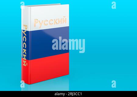 Russian language course. Russian language textbook on blue background. 3D rendering Stock Photo