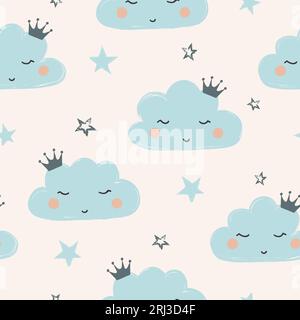 Seamless cute clouds pattern. Baby print. Stock Vector