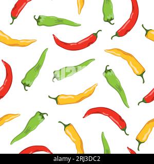 Colorful seamless vegetable pattern with red hot chili peppers. Stock Vector