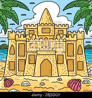 Sandcastle Summer Colored Cartoon Illustration Stock Vector Image & Art ...