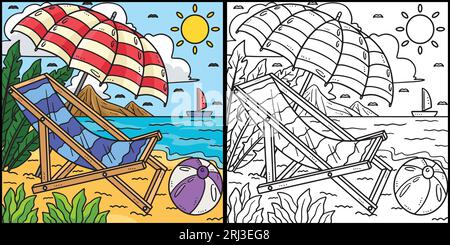 Summer Sun Lounger and Sunshade Illustration Stock Vector