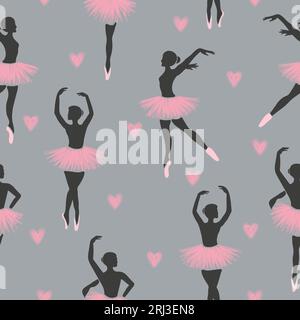 Seamless dancing ballerinas pattern. Vector illustration of dancing girls. Stock Vector