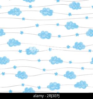 Hand drawn seamless pattern with blue clouds. Baby print. Stock Vector