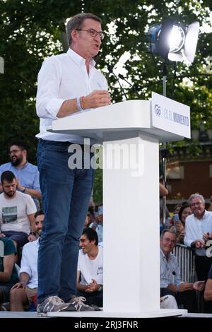Spanish right party Partido Popular (PP) leader Alberto Nunez Feijoo during a campaign meeting ahead of July 23 general election. in Madrid on July 20 Spain Featuring: Alberto Nunez Feijoo Where: Madrid, Spain When: 20 Jul 2023 Credit: Oscar Gonzalez/WENN Stock Photo