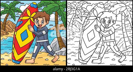Boy Holding Surf Board Cartoon Colored Clipart Stock Vector Image & Art ...