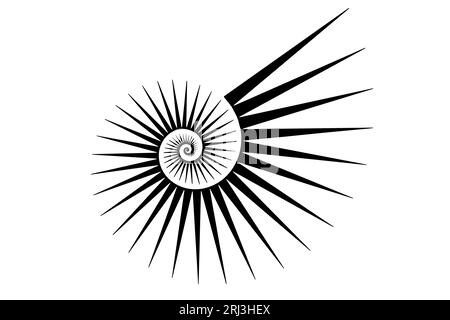 Fibonacci Golden ratio. Geometric shapes spiral. Snail spiral. Sea shell of black triangles. Sacred logo template. Vector isolated on white background Stock Vector