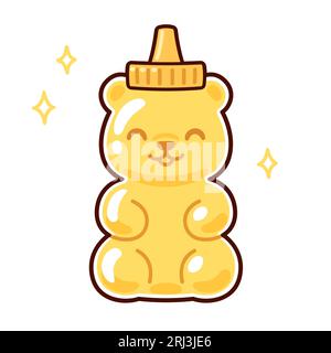 Cute cartoon bear shaped honey bottle drawing. Animal packaging design. Vector clip art Illustration. Stock Vector