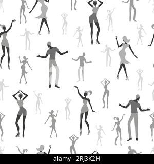 Seamless black and white dancing people pattern. Stock Vector