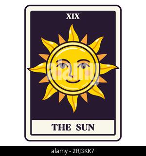 The Sun Tarot card in simple modern cartoon style. Vector clip art illustration. Stock Vector