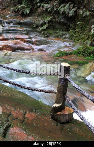 antique railings by a stream in Zhangjiajie National Geological Park ...