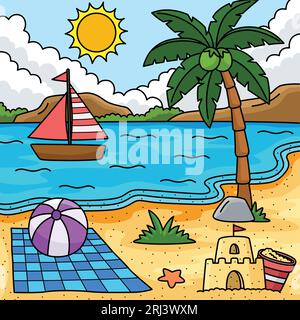 Sandcastle Summer Colored Cartoon Illustration Stock Vector Image & Art ...