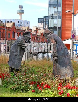 Christmas truce sculpture, known as 'All Together Now' by Andy Edwards, at St Lukes, the Bombed Out Church, Reece St, Liverpool, L1 2TR Stock Photo