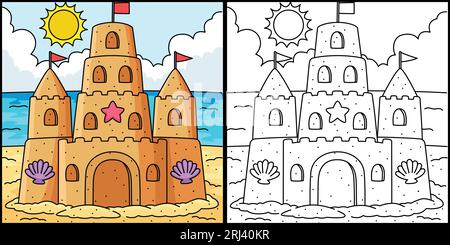 Sandcastle Summer Coloring Page Illustration Stock Vector