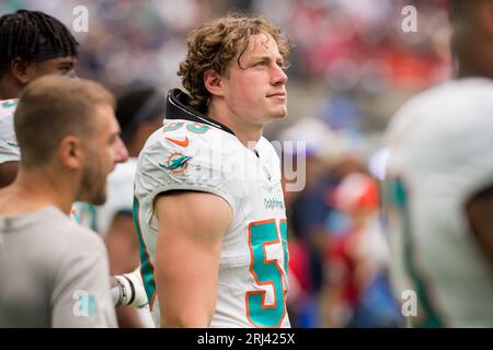 Miami Dolphins linebacker Jerome Baker (55) defends during an NFL