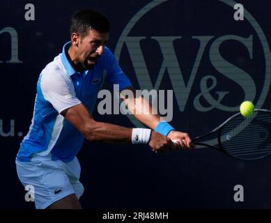 August 20, 2023: Novak Djokovic (SRB) defeated Carlos Alcaraz (ESP) 6-7, 7-6, 7-6, at the Western & Southern Open being played at Lindner Family Tennis Center in Mason, Ohio. © Leslie Billman/Tennisclix/CSM Stock Photo