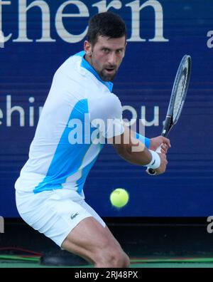 August 20, 2023: Novak Djokovic (SRB) defeated Carlos Alcaraz (ESP) 6-7, 7-6, 7-6, at the Western & Southern Open being played at Lindner Family Tennis Center in Mason, Ohio. © Leslie Billman/Tennisclix/CSM Stock Photo