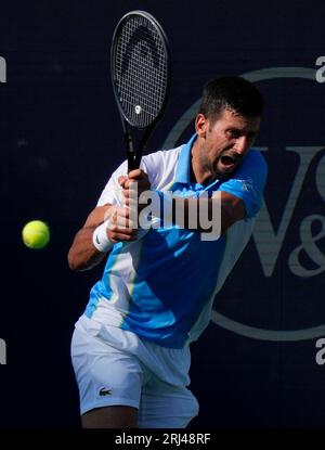 August 20, 2023: Novak Djokovic (SRB) defeated Carlos Alcaraz (ESP) 6-7, 7-6, 7-6, at the Western & Southern Open being played at Lindner Family Tennis Center in Mason, Ohio. © Leslie Billman/Tennisclix/CSM Stock Photo