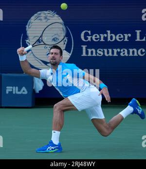 August 20, 2023: Novak Djokovic (SRB) defeated Carlos Alcaraz (ESP) 6-7, 7-6, 7-6, at the Western & Southern Open being played at Lindner Family Tennis Center in Mason, Ohio. © Leslie Billman/Tennisclix/CSM Stock Photo