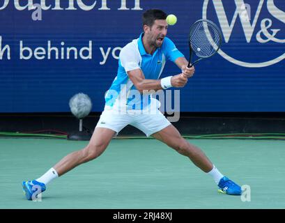 August 20, 2023: Novak Djokovic (SRB) defeated Carlos Alcaraz (ESP) 6-7, 7-6, 7-6, at the Western & Southern Open being played at Lindner Family Tennis Center in Mason, Ohio. © Leslie Billman/Tennisclix/CSM Stock Photo