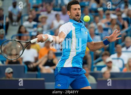 August 20, 2023: Novak Djokovic (SRB) defeated Carlos Alcaraz (ESP) 6-7, 7-6, 7-6, at the Western & Southern Open being played at Lindner Family Tennis Center in Mason, Ohio. © Leslie Billman/Tennisclix/CSM Stock Photo