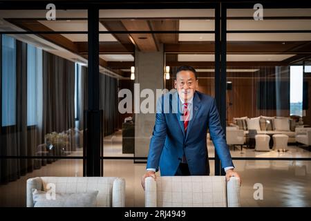 Bangkok, Thailand. 21st Aug, 2023. Srettha Thavisin, Prime Ministerial candidate for Pheu Thai Party, sits for a portrait at his office in Bangkok on August 21, 2023, the eve of parliament's vote for him to be Thailand's 30th premier. The bicameral vote is set for August 22, 2023. Credit: Matt Hunt/Neato/Alamy Live News Stock Photo