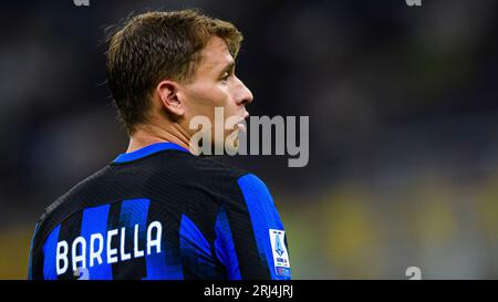 Nicolo Barella of FC Internazionale looks on during the Serie A football match between FC Internazionale and AC Monza. Stock Photo