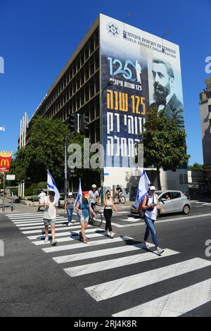 July 11th, 2023, Tel-Aviv, Israel. Protesters demonstrating against the Israeli government judicial policy changes and the loss of democracy rule. Stock Photo