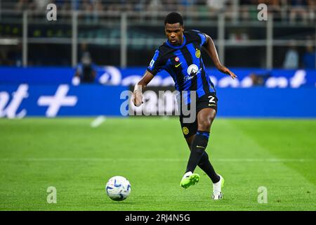 Denzel Dumfries of FC Internazionale during Italy’s Serie A football match Inter vs Monza at San Siro Stadium in Milan, Italy on August 19, 2023 Stock Photo