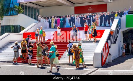 Cannes, France - July 31, 2022: Red Carpet movie stars stairway of film festival Palace of Festivals and Congresses at Rue Buttura and Boulevard Stock Photo