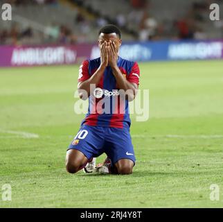 Sabadell, Barcelona, Spain. 20th Aug, 2023. Barcelona Spain 20.08.2023 Ansu Fati (FC Barcelona) gestures during the La Liga EA Sports between FC Barcelona and Elche CF at Estadi Olimpic Lluis Companys on 20 August 2022 in Barcelona. (Credit Image: © Xavi Urgeles/ZUMA Press Wire) EDITORIAL USAGE ONLY! Not for Commercial USAGE! Stock Photo