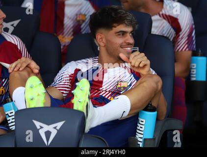 Sabadell, Barcelona, Spain. 20th Aug, 2023. Barcelona Spain 20.08.2023 Abde Ezzalzouli (FC Barcelona) gestures during the La Liga EA Sports between FC Barcelona and Elche CF at Estadi Olimpic Lluis Companys on 20 August 2022 in Barcelona. (Credit Image: © Xavi Urgeles/ZUMA Press Wire) EDITORIAL USAGE ONLY! Not for Commercial USAGE! Stock Photo