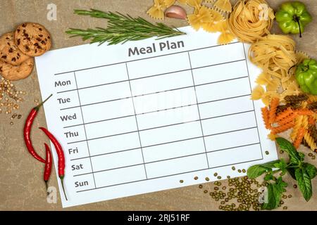Menu for the week - Meal Plan with a border of food Stock Photo