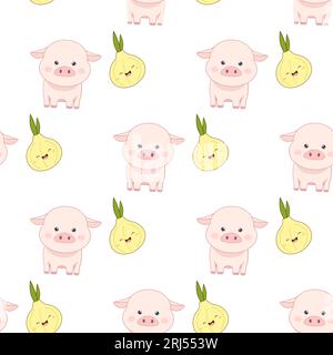 Pattern seamless animals cute farm animals cow, sheep, chicken, pig. Vector illustration Stock Vector
