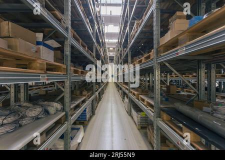 Symmetrical perspective of an industrial rack inside a commercial ...
