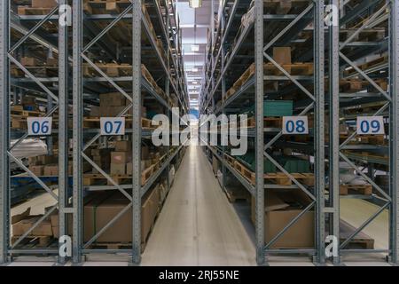 Symmetrical perspective of an industrial rack inside a commercial ...