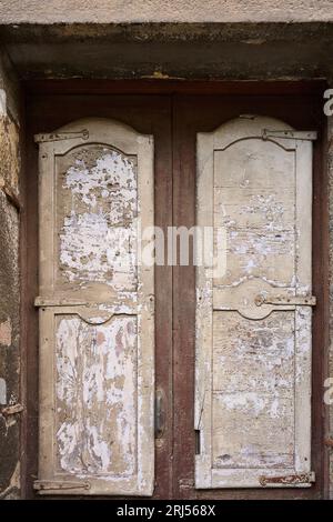 Close view of the windows with old blinds Stock Photo